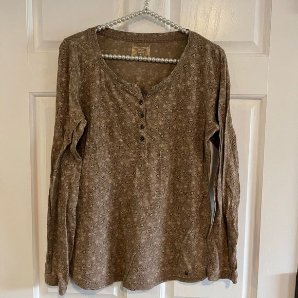 Ruff Hewn Tops - Ruff Hewn Ladies Button Scoop Neck Long Sleeve Floral Casual Top Size M